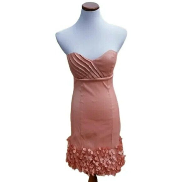 Romeo & Juliet Couture Peach Strapless Sz 6 Dress Pleated Bust & Detaile… - Picture 1 of 7